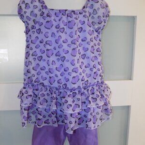 George Purple Heart Print Shirt W/Purple Shorts 2 PC Set Size 4T Girls NEW